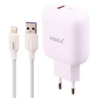 شارژر دیواری فست شارژ Hiska H112-PD 2Port QC3 PD 3A 18W + کابل آیفونی