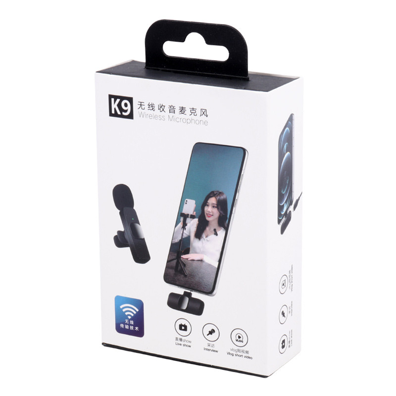 میکروفون یقه ای بی سیم K9 + تبدیل Type-C to Lightning