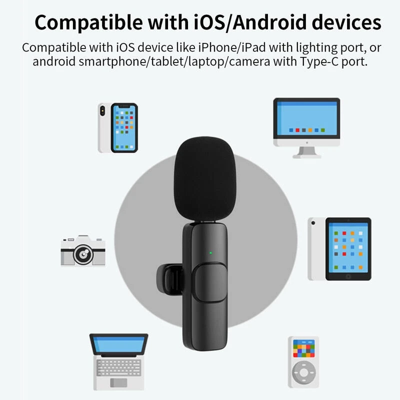 میکروفون یقه ای بی سیم K9 + تبدیل Type-C to Lightning