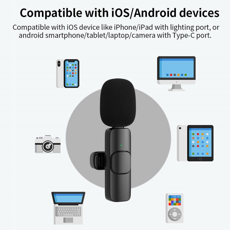 میکروفون یقه ای بی سیم K9 + تبدیل Type-C to Lightning