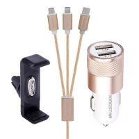 شارژر فندکی KingStar K Box50 2.1A 10.5W + هولدر + کابل 3 سر