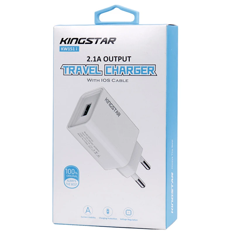 شارژر دیواری کینگ استار 10.5 وات KW151i 2.1A + کابل آیفونی