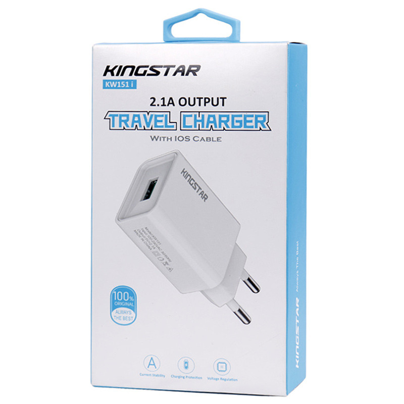 شارژر دیواری KingStar KW151i 2.1A 10.5W + کابل آیفونی