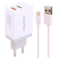 شارژر دیواری KingStar KW155 i 2Port 2.4A 12W + کابل آیفونی
