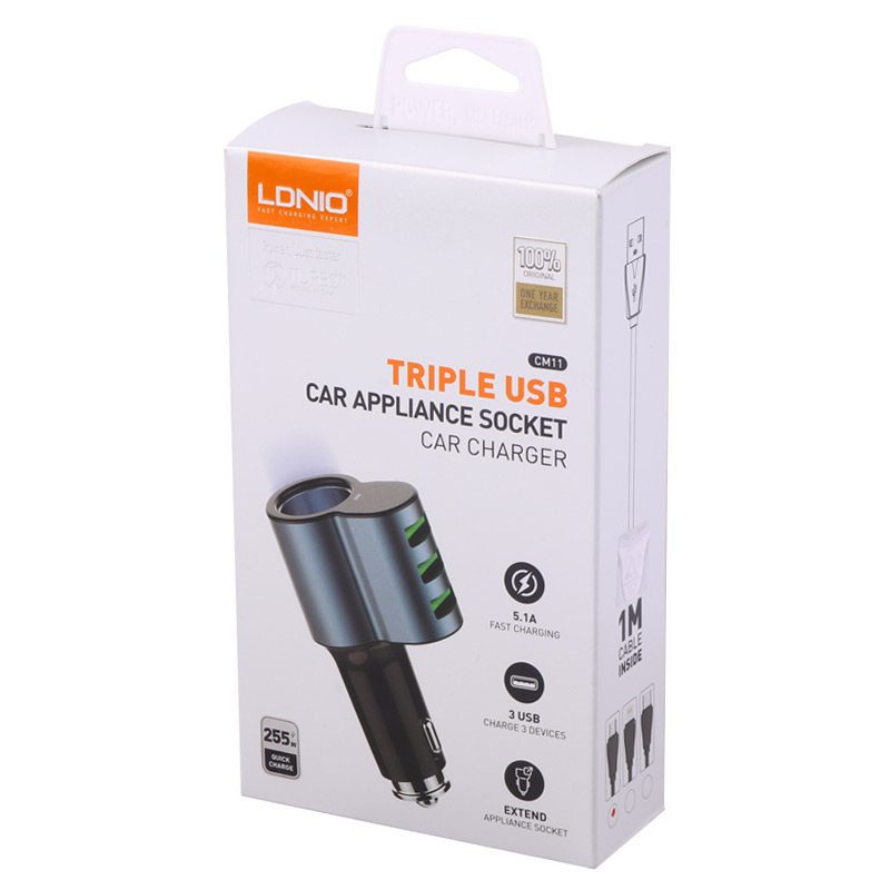 شارژر فندکی فست شارژ LDNIO CM11 5.1A 22.5W + کابل میکرو یو اس بی