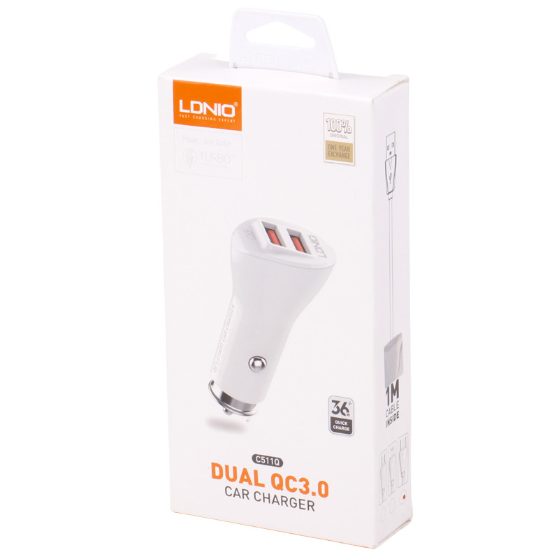 شارژر فندکی فست شارژ Ldnio C511Q 3A QC3.0 36W + کابل تایپ سی