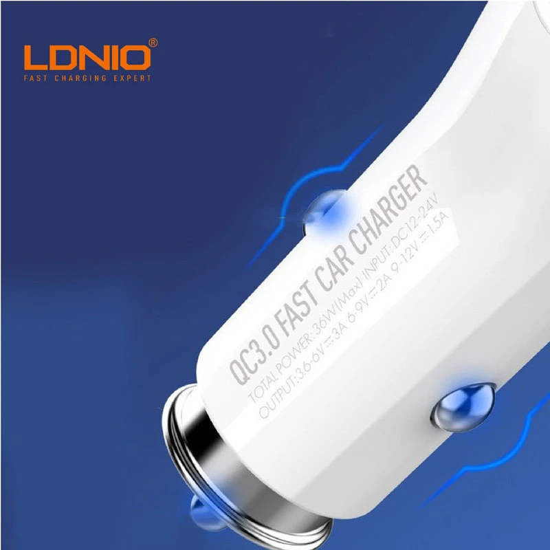 شارژر فندکی فست شارژ Ldnio C511Q 3A QC3.0 36W + کابل آیفونی