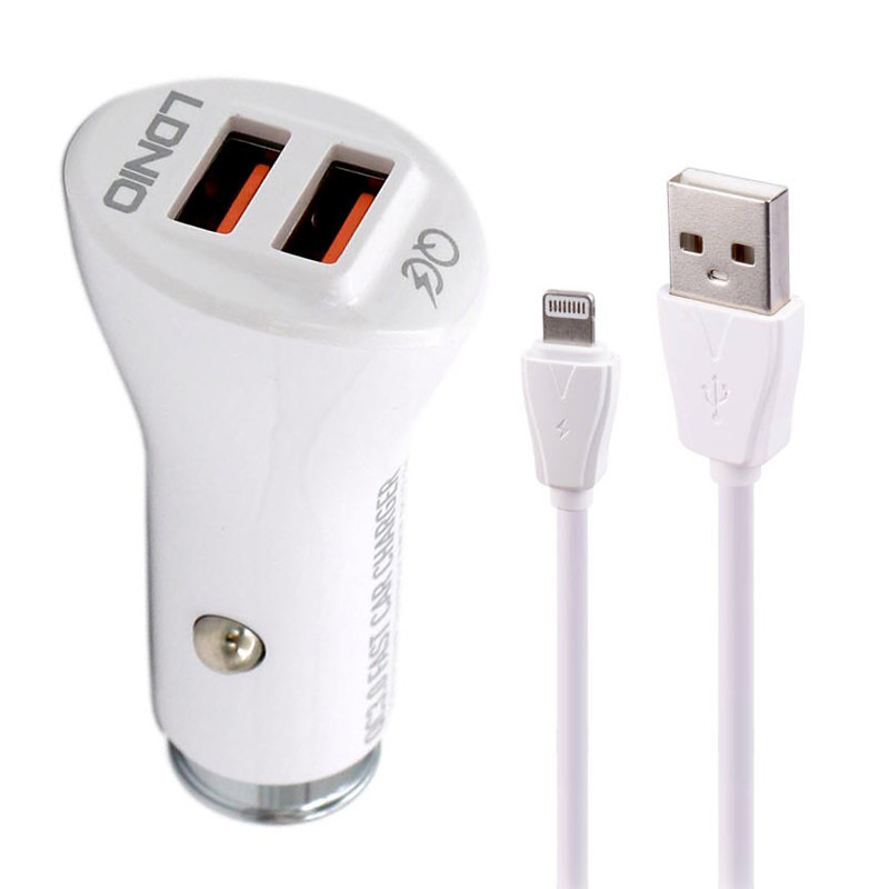 شارژر فندکی فست شارژ Ldnio C511Q 3A QC3.0 36W + کابل آیفونی
