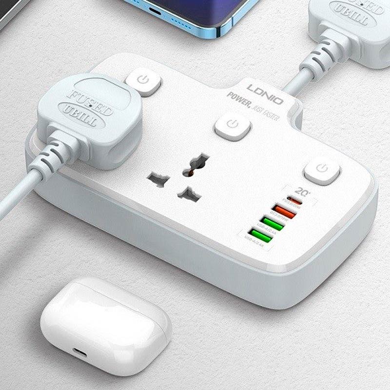 چند راهی 2 خانه برق الدینیو SC2413 + شارژر USB و Type-C