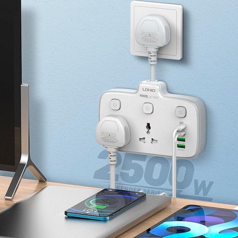 چند راهی 2 خانه برق الدینیو SC2413 + شارژر USB و Type-C
