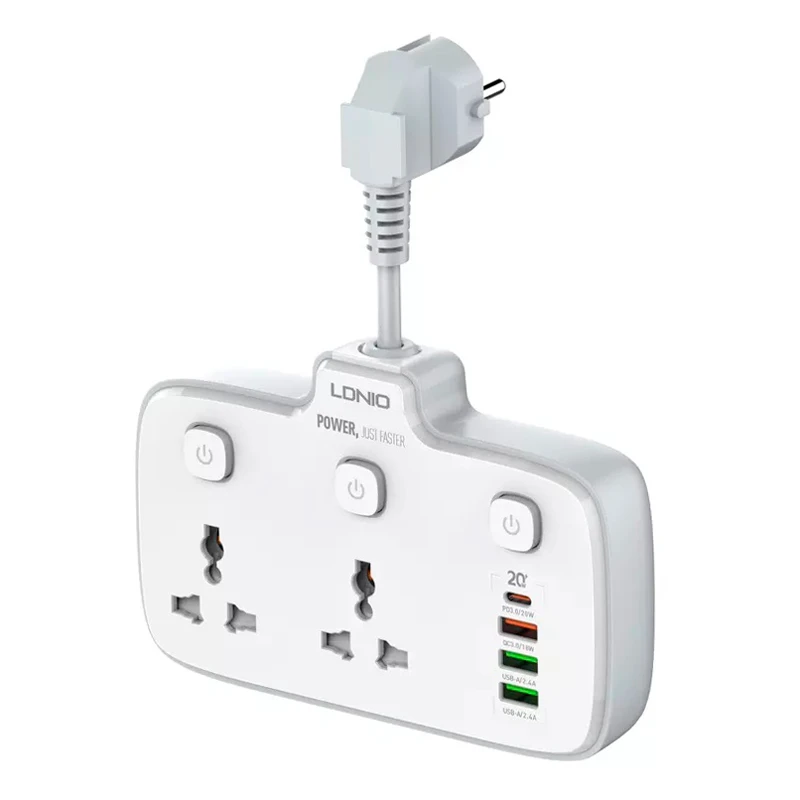 چند راهی 2 خانه الدینیو SC2413 + شارژر USB و Type-C