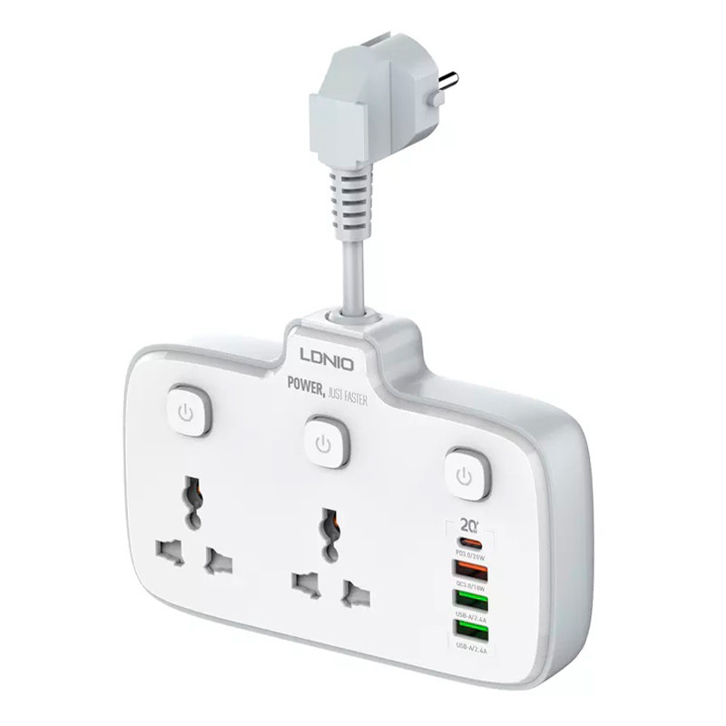 چند راهی 2 خانه برق الدینیو SC2413 + شارژر USB و Type-C
