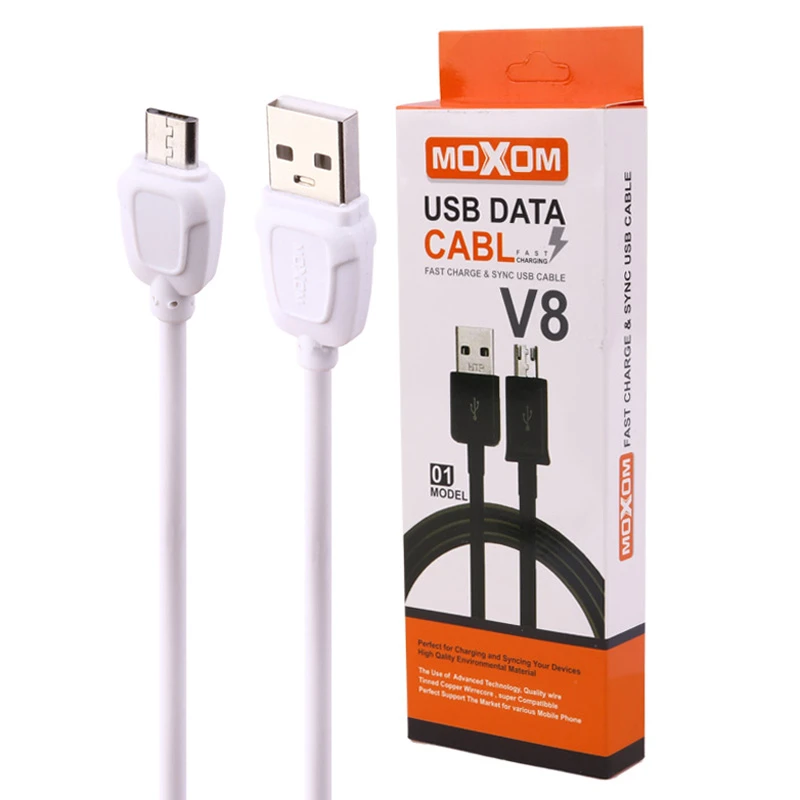 کابل میکرو یو اس بی فست شارژ Moxom V8-01 طول 1 متر