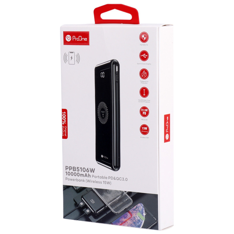 پاور بانک بی سیم فست شارژ 10000 پرووان ProOne PPB5106W QC3.0 PD 22.5W
