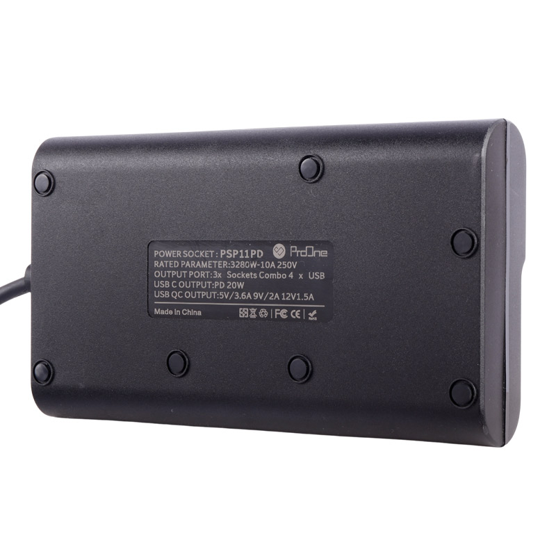 چند راهی 3 خانه برق ارت دار پرووان PSP11PD با کابل 2 متری + شارژر USB و Type-C