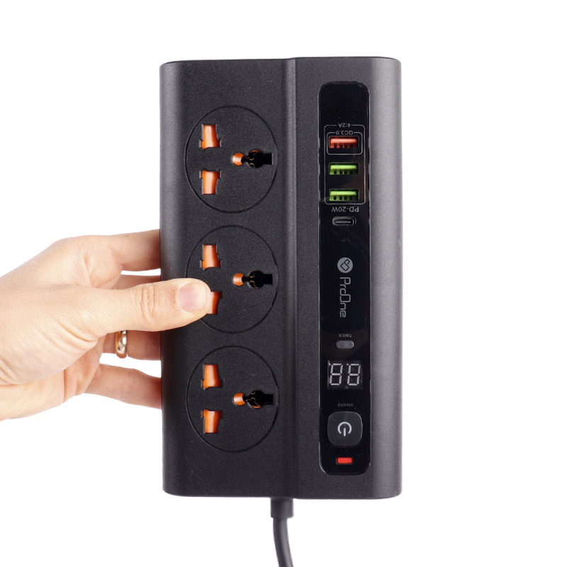 چند راهی 3 خانه برق ارت دار پرووان PSP11PD با کابل 2 متری + شارژر USB و Type-C