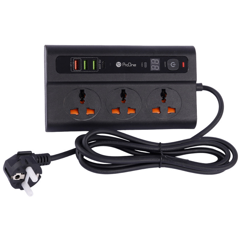 چند راهی 3 خانه برق ارت دار پرووان PSP11PD با کابل 2 متری + شارژر USB و Type-C
