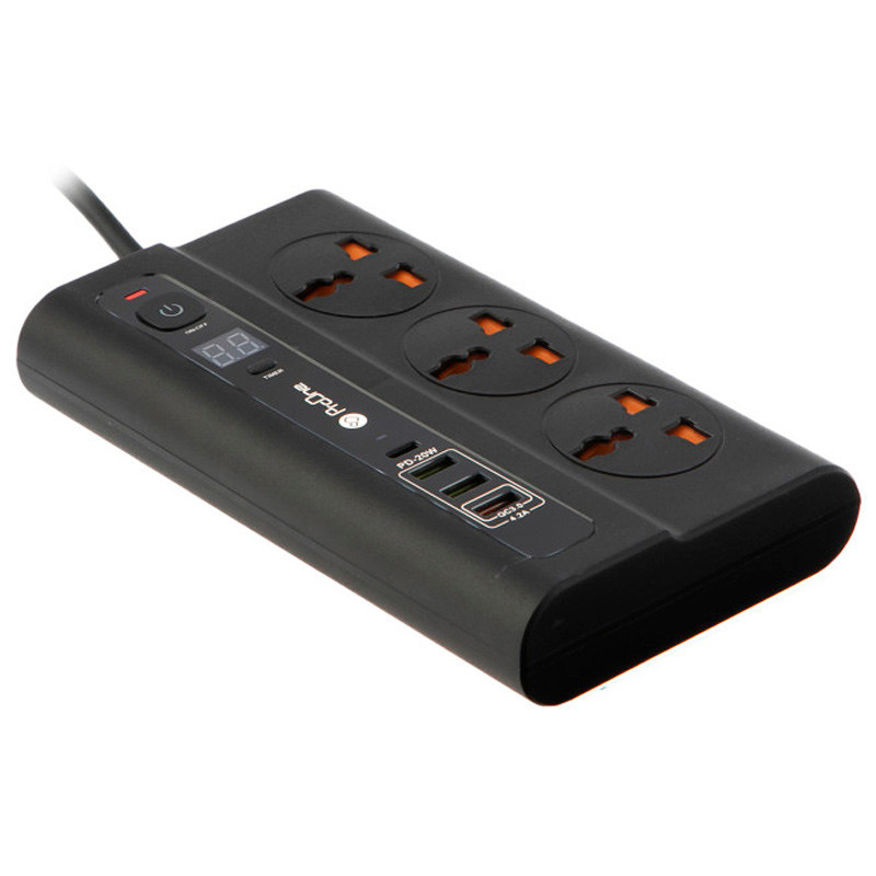 چند راهی 3 خانه برق ارت دار پرووان PSP11PD با کابل 2 متری + شارژر USB و Type-C