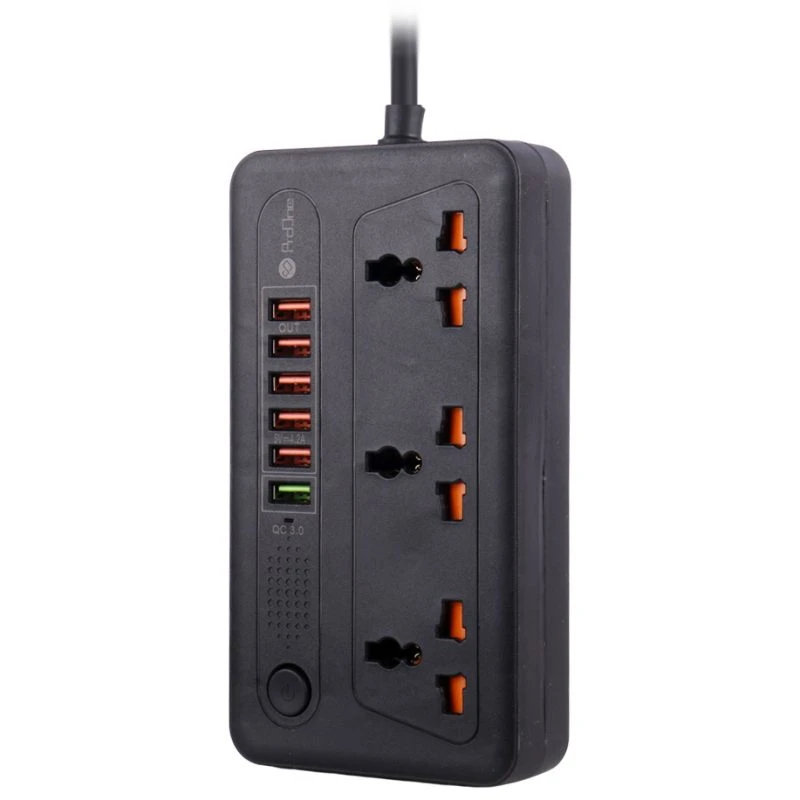 چند راهی 3 خانه ارت دار پرووان PSP12 با کابل 2 متری + شارژر USB