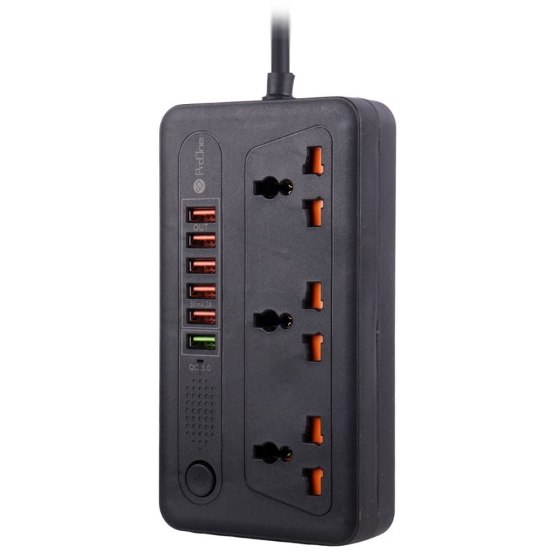 چند راهی 3 خانه برق ارت دار پرووان PSP12 با کابل 2 متری + شارژر USB