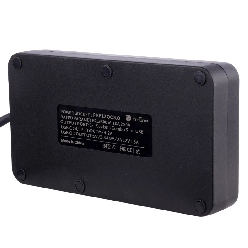 چند راهی 3 خانه ارت دار پرووان PSP12 با کابل 2 متری + شارژر USB