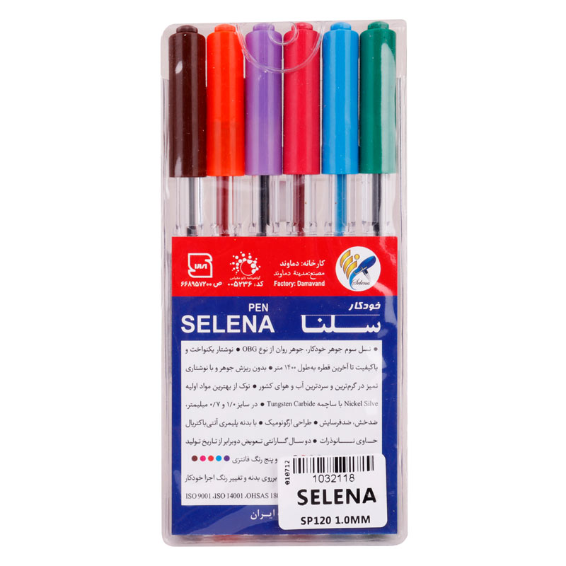 خودکار سلنا رنگی Selena SP120 1mm بسته 6 عددی