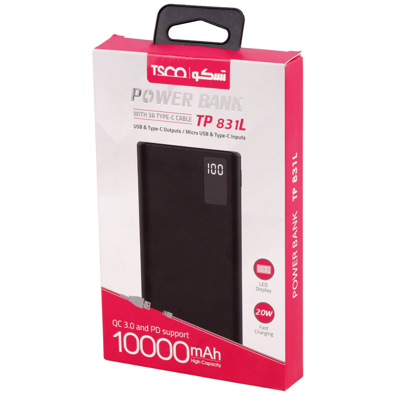 پاور بانک فست شارژ 10000 تسکو TSCO TP 831L QC3.0 PD 20W