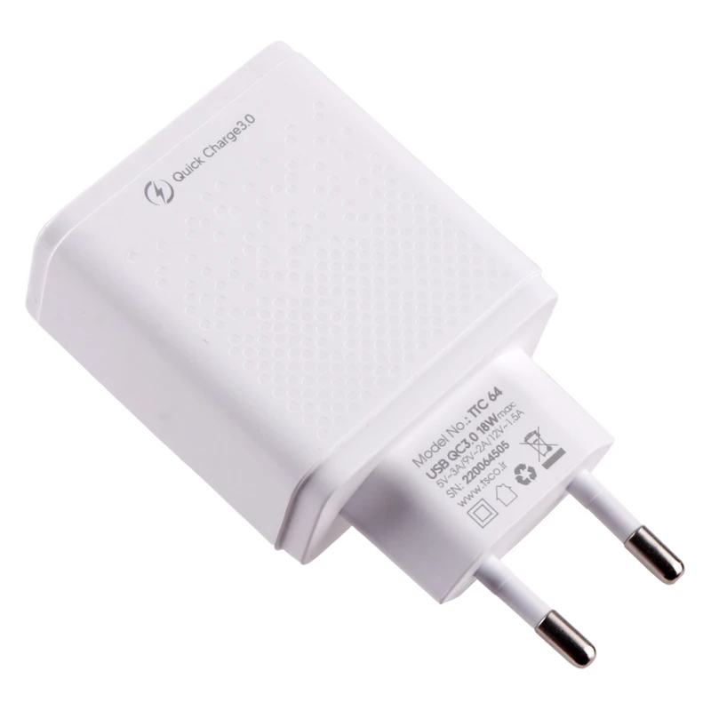 شارژر دیواری 18 وات تسکو TTC 64 QC3 3A + کابل تایپ سی