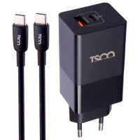 شارژر دیواری فست شارژ TSCO TTC 67 GaN 2Port QC3 PD 5A 65W Type-C + کابل تبدیل تایپ سی