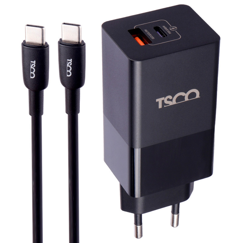 شارژر دیواری فست شارژ TSCO TTC 67 GaN 2Port QC3 PD 5A 65W Type-C + کابل تبدیل تایپ سی