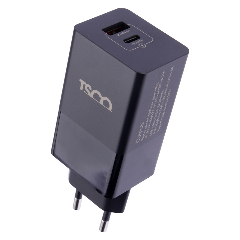 شارژر دیواری فست شارژ TSCO TTC 67 GaN 2Port QC3 PD 5A 65W Type-C + کابل تبدیل تایپ سی