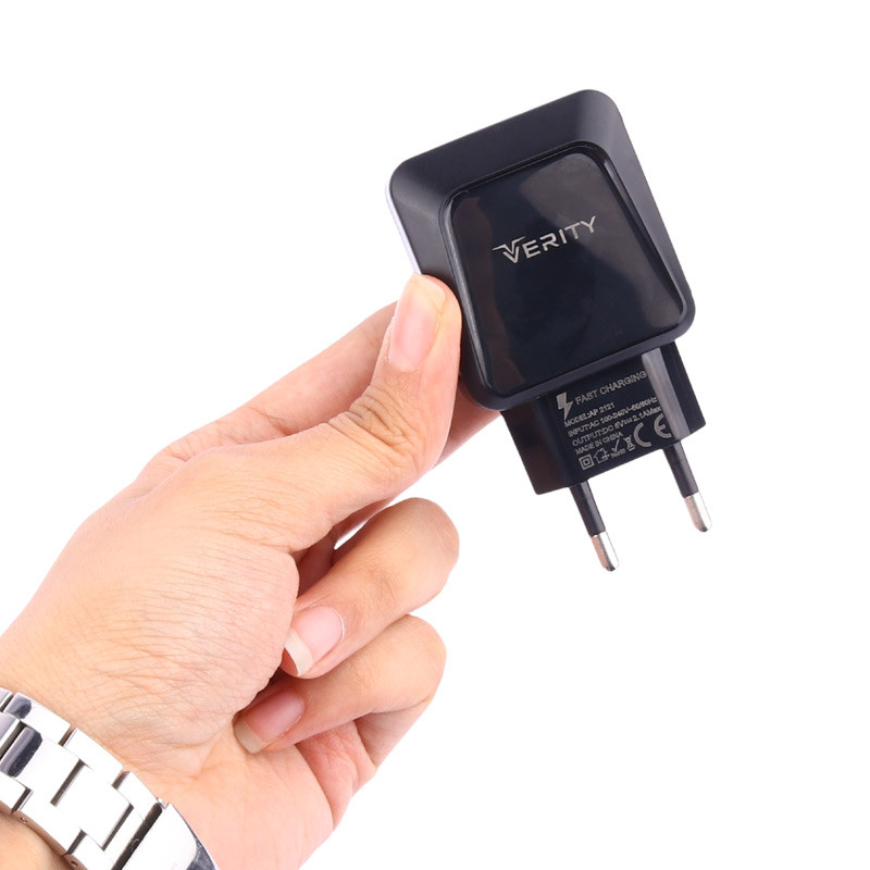 شارژر دیواری فست شارژ Verity AP 2121 2Port 2.1A 10.5W + کابل میکرو یو اس بی