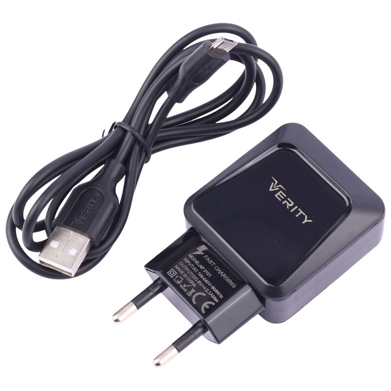 شارژر دیواری فست شارژ Verity AP 2121 2Port 2.1A 10.5W + کابل میکرو یو اس بی