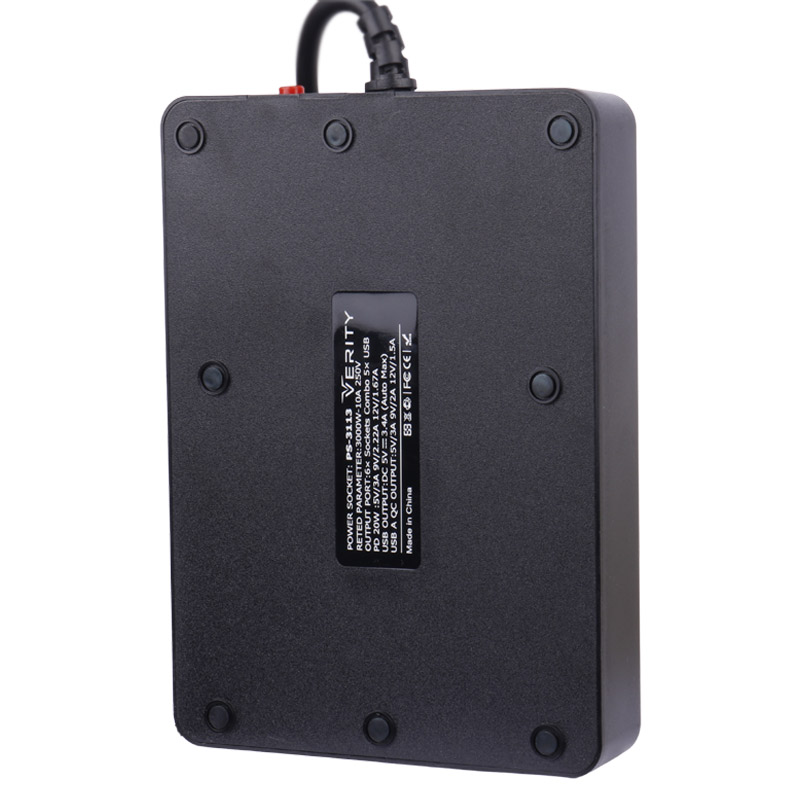 چند راهی 6 خانه برق ارت دار وریتی Verity PS-3113 با کابل 2 متری+ شارژر USB و Type-C