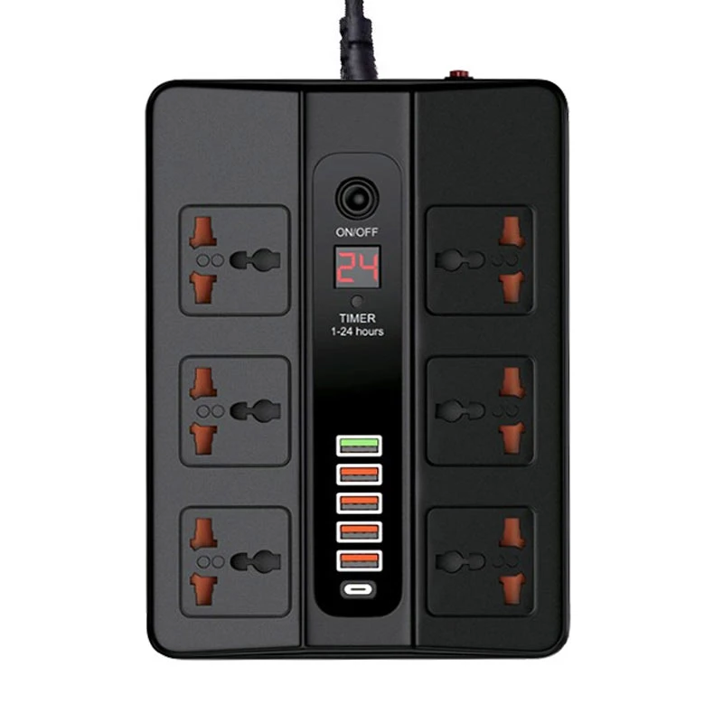 چند راهی 6 خانه ارت دار وریتی PS-3113 با کابل 2 متری+ شارژر USB و Type-C