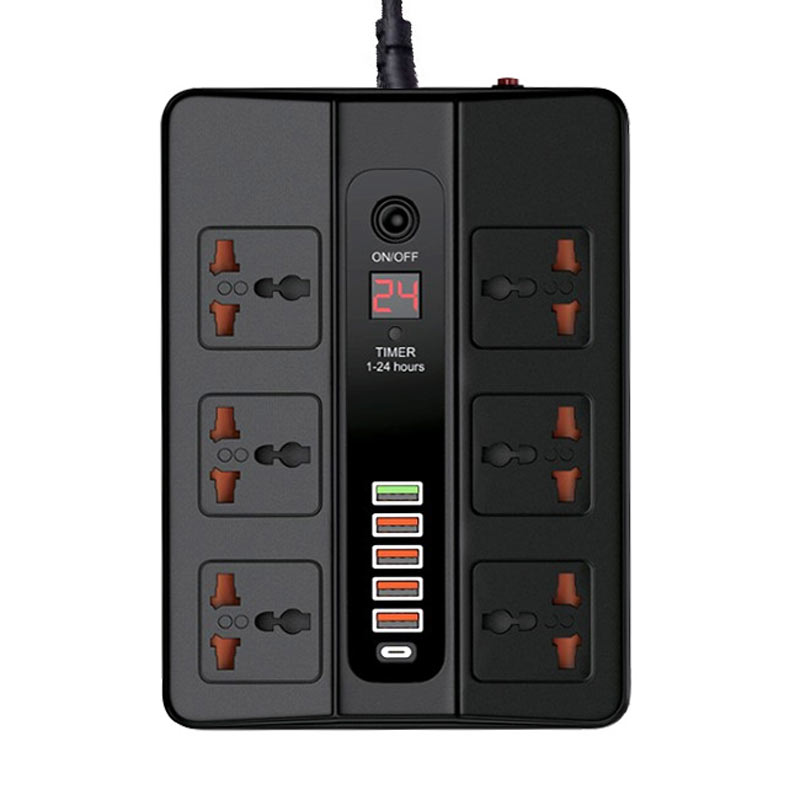 چند راهی 6 خانه برق ارت دار وریتی Verity PS-3113 با کابل 2 متری+ شارژر USB و Type-C
