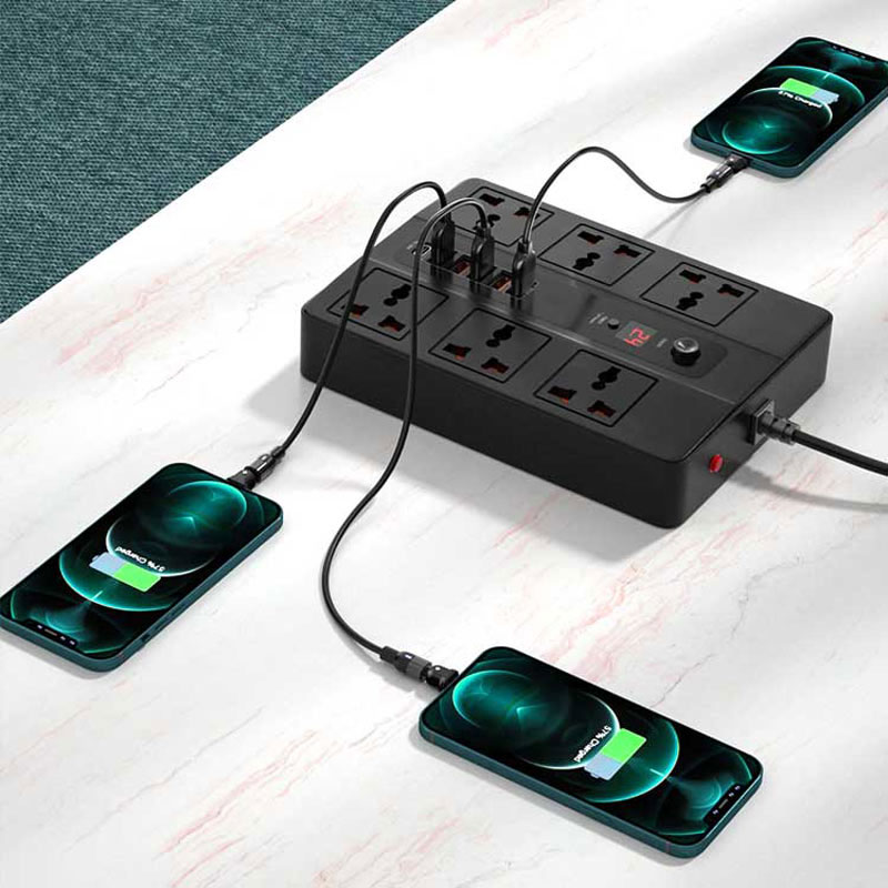 چند راهی 6 خانه برق ارت دار وریتی Verity PS-3113 با کابل 2 متری+ شارژر USB و Type-C