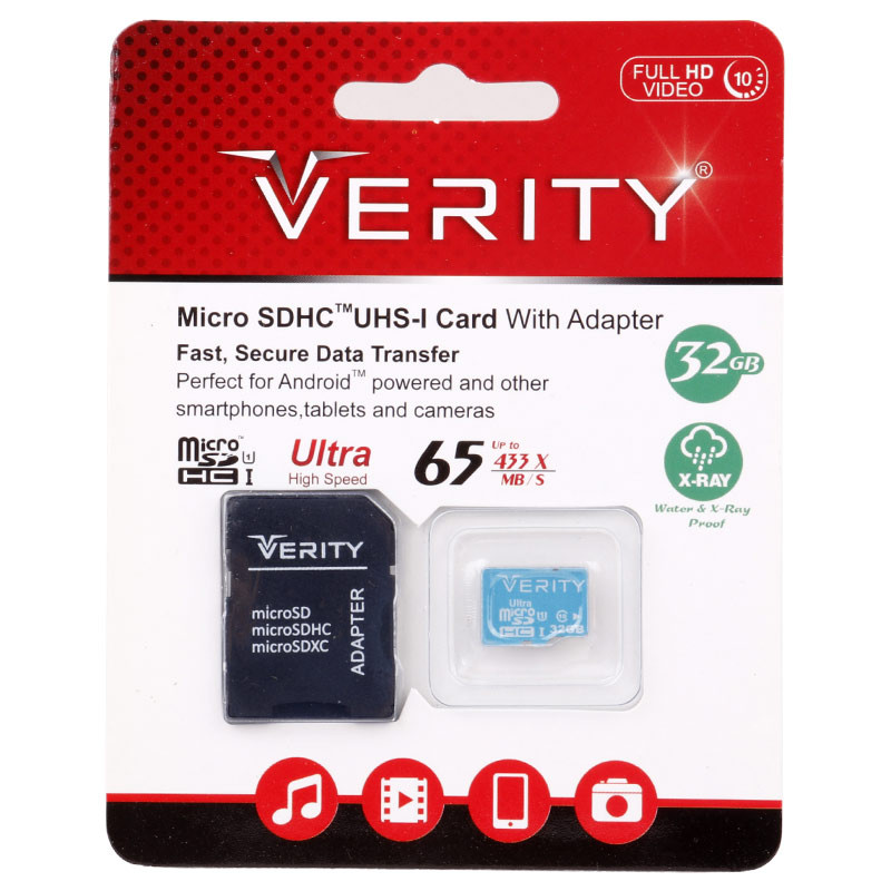 رم میکرو 32 گیگ وریتی Verity U1 C10 65MB/s + خشاب