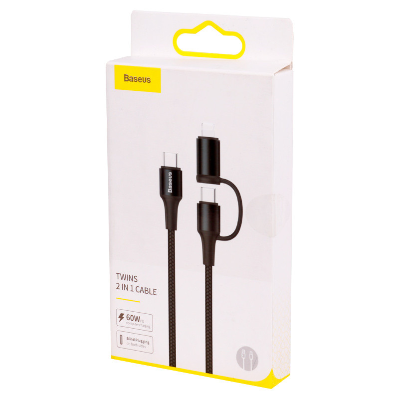 کابل تبدیل فست شارژ Baseus CATLYW-01 Type-C To Type-C / Lightning 3A PD 60W 1m