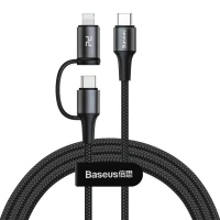 کابل تبدیل فست شارژ Baseus CATLYW-01 Type-C To Type-C / Lightning 3A PD 60W 1m