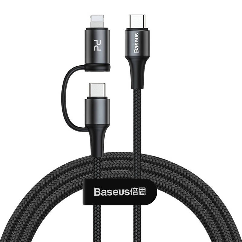 کابل تبدیل فست شارژ Baseus CATLYW-01 Type-C To Type-C / Lightning 3A PD 60W 1m