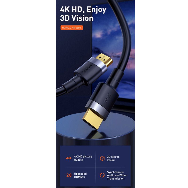 کابل Baseus Cafule Series CADKLF-G01 HDMI V2.0 4K 3m