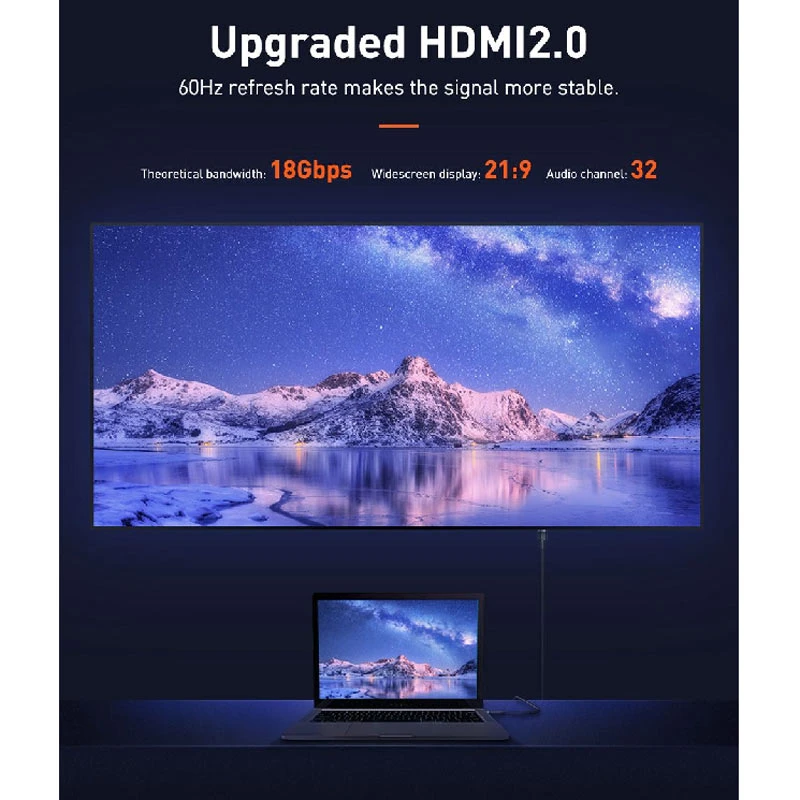 کابل HDMI V2.0 4K باسئوس Cafule Series CADKLF-H01 طول 5 متر