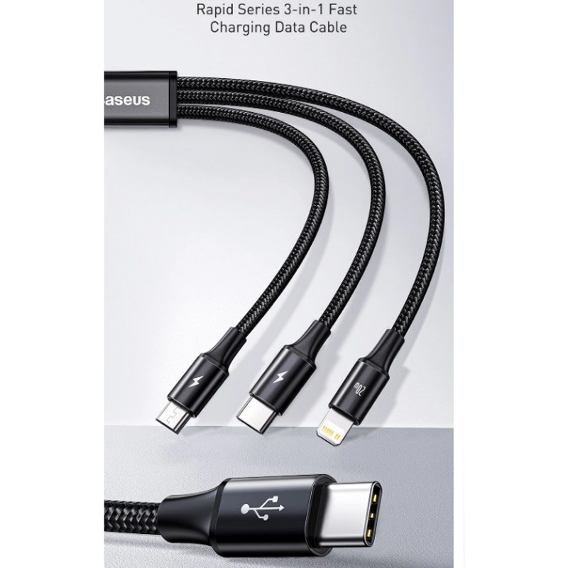 کابل 3 سر فست شارژ Baseus Rapid Series CAMLT-SUS 3A 1.2m