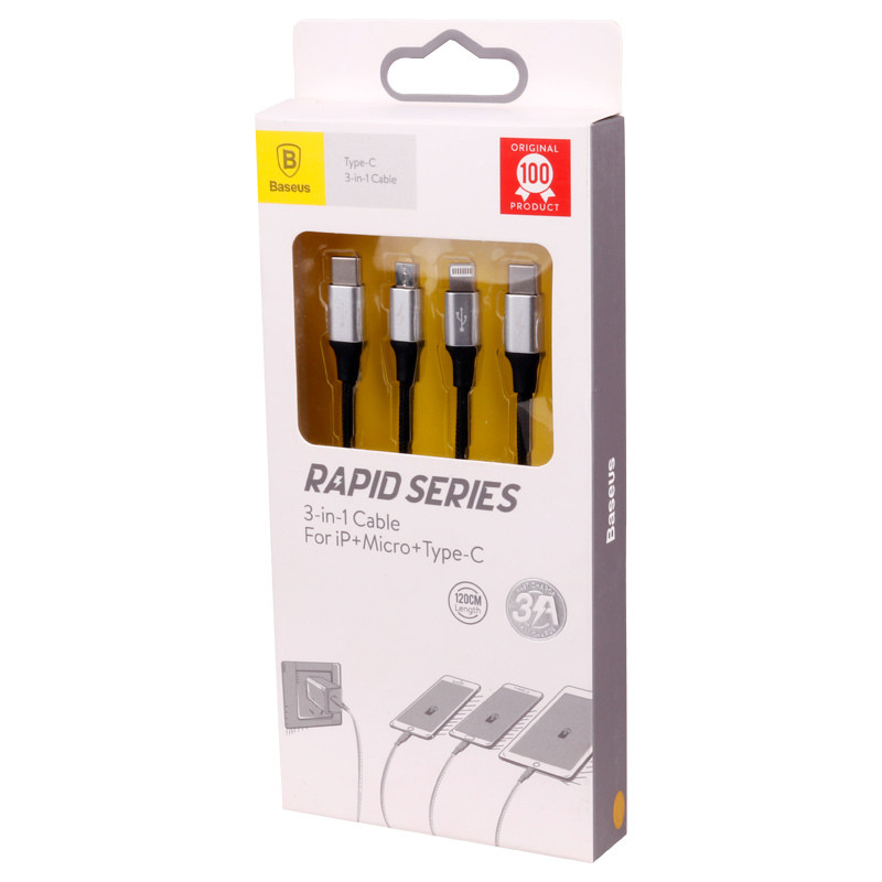 کابل 3 سر فست شارژ Baseus Rapid Series CAMLT-SUS 3A 1.2m