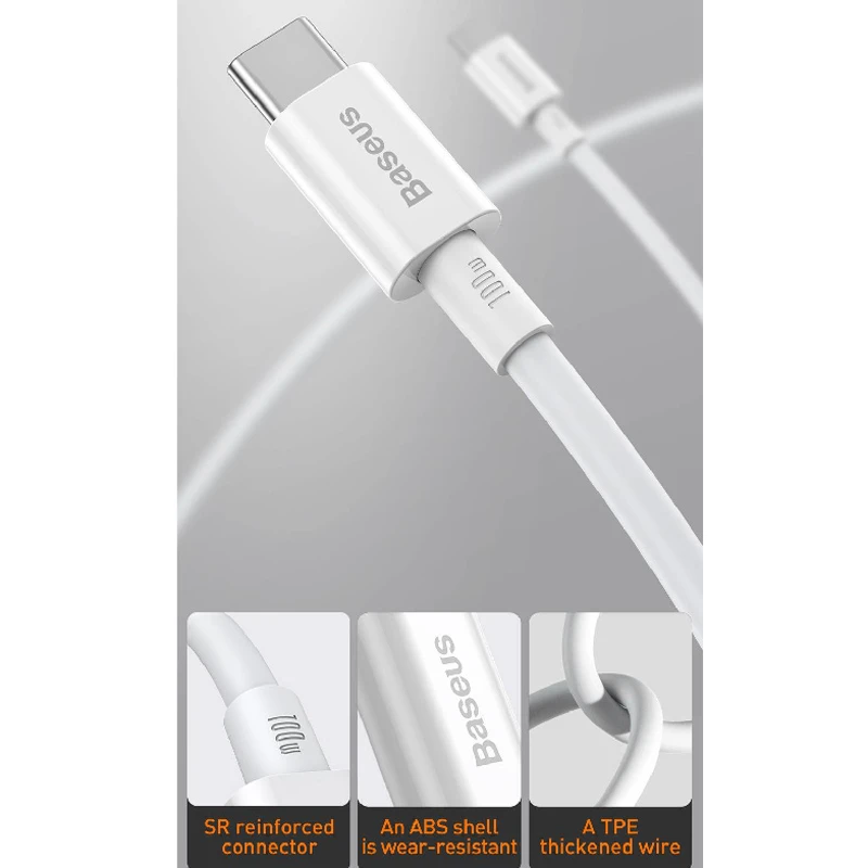 کابل دو سر تایپ سی فست شارژ 100 وات باسئوس Superior Series CATYS-C0 طول 2 متر