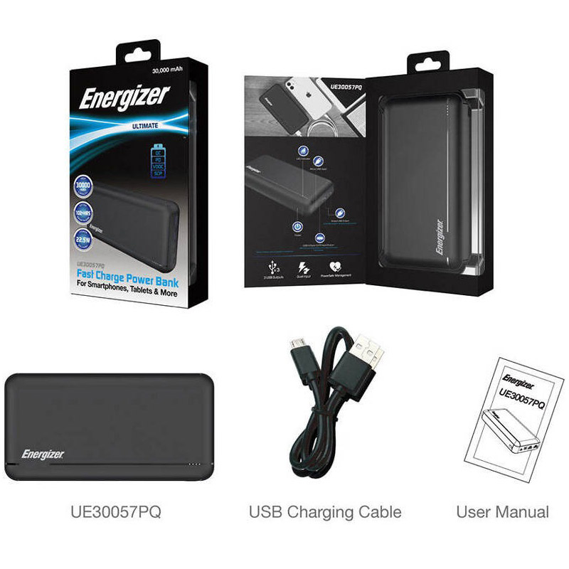 پاور بانک فست شارژ 30000 انرجایزر UE30057PQ QC3.0 PD 22.5W + سه عدد کابل هدیه