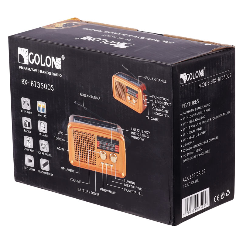 رادیو اسپیکر بلوتوثی رم و فلش خور خورشیدی Golon RX-BT3500S