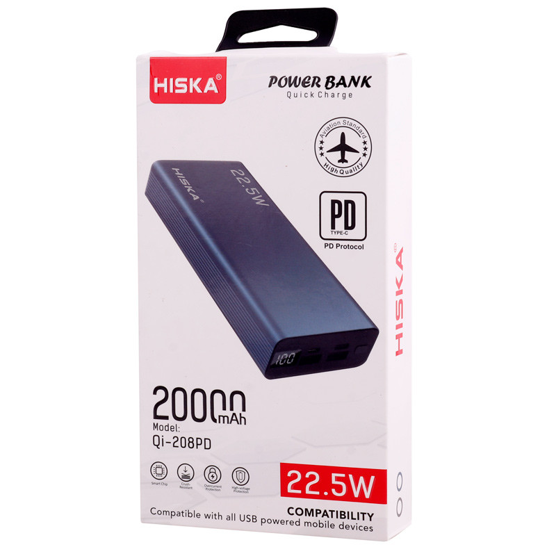 پاور بانک فست شارژ 20000 هیسکا Hiska QI-208PD PD 22.5W