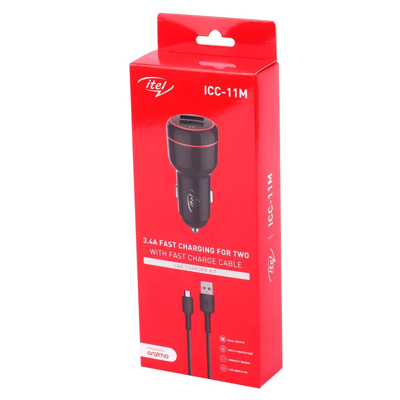 شارژر فندکی فست شارژ Itel ICC-11M 3.4A 17W + کابل میکرو یو اس بی